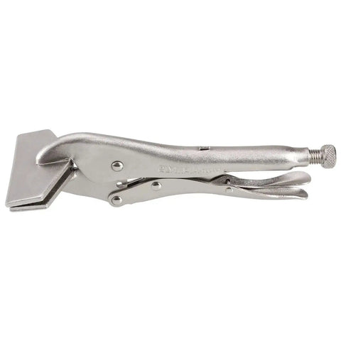 Side view of 10 Inch Locking Sheet Metal C Clamp for Fabrication and Welding, Heavy Duty Quick Release Gripper with precision jaws