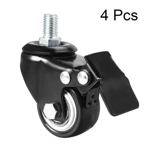 1.5 Inch Swivel Caster Wheels with Brake, Polyurethane, 360 Degree Swivel, Threaded Stem M10 x 15mm, Pack of 4