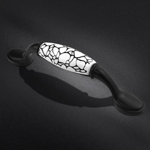 Elegant handle from 8 Pack Vintage Ceramic Marble Cabinet Pulls With 3.8 Inch Hole Centers White And Black Finish for furniture.