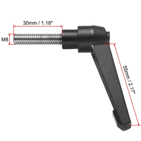 5 Pieces Adjustable Clamping Lever Handles M8 X 30Mm Metric 304 Stainless Steel Male Threaded Stud, black lever, side view