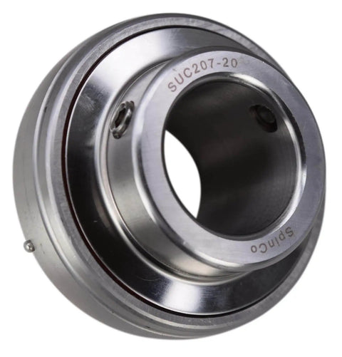 1-1/4 Inch Stainless Steel Insert Bearing With Set Screw Locking, Greaseable, Wide Inner Race, Spherical Outer Race, SUC207-20