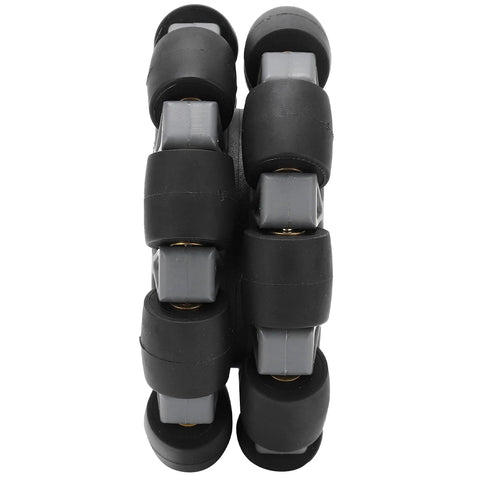 Close-up of 100mm Double Plastic Omnidirectional Wheel for robots with 20kg load capacity, showing rubber rollers and dual-row design.