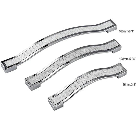 Crystal Rhinestone Cabinet Handles And Knob Pull Set In Silver Zinc Alloy 10 Pack European Modern Style, three lengths shown