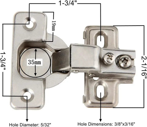 Soft Close Face Frame Concealed Cabinet Hinges 105 Degree Self Closing 6 Pack With Steel Nickel Plated Finish dimensions