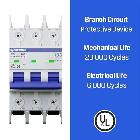 UL 489 AC Miniature Circuit Breaker 5 Amp 3 Pole D Curve 480Y 277V AC 10kA SCCR Thermal Magnetic Trip DIN Rail White WMBB3D05-1