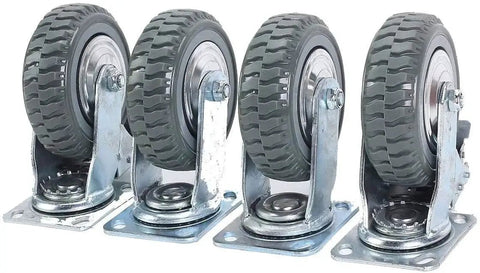 Heavy Duty Plate Casters Set 6 Inch Swivel Wheels With Brake Anti Skid 360 Degree Ball Bearing Castors Four Pack displayed front view