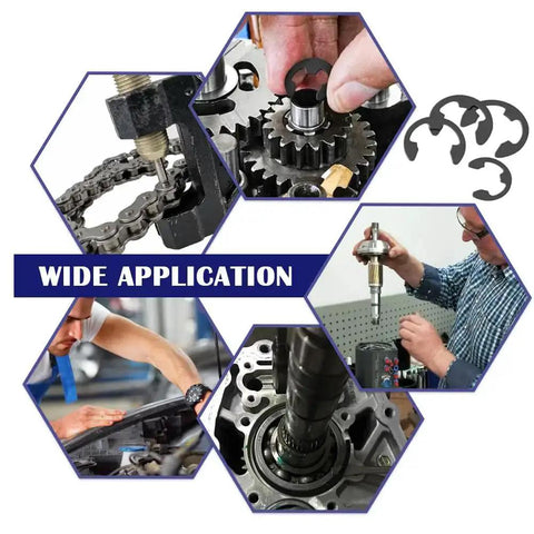 10 Size E Clips Assortment Kit With 400 Pieces External Retaining Rings Circlips 1.5mm To 10mm Black Alloy Steel used in machinery and automotive