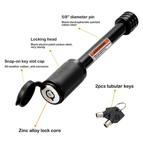 Heavy Duty Trailer Hitch Lock 5/8 Inch Pin, 4 Inch Extra Long Receiver Pin For Class III And IV Hitches with keys shown