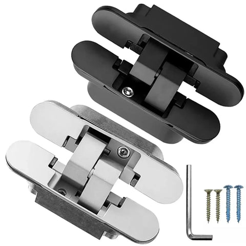 Three Dimensional Invisible Door Hinges For Wooden Doors And Aluminum Frame Doors Hidden Folding Doors 180 Degree Inside And Outside Open Black Finish Zinc Alloy Die Cast And 304 Stainless Steel Construction