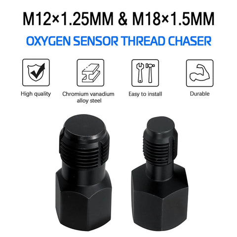 2 Piece Oxygen Sensor Thread Chasers Set With M18 x 1.5mm And M12 x 1.25mm Threads, 3/8 Inch Drive, Black Oxide Finish.