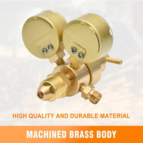 Reliable Argon CO2 Regulator For MIG TIG Welding With Dual Gauges Featuring a Machined Brass Body for Durable Use