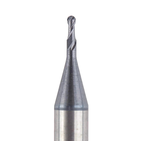 Close-up of Carbide Ball Nose End Mills Set 5Pcs TiAlN Coated Up Cut Spiral Router Bit for CNC Milling Metal with 1/32 inch cutting diameter