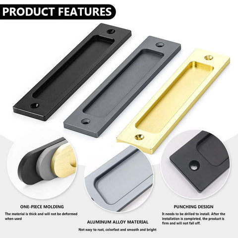 Rectangular Recessed Door Pull Handle Set With Flat Back For Sliding Doors, Cabinets, And Closets, In Black, 2 Pack, Durable Aluminum Alloy Flush Pull