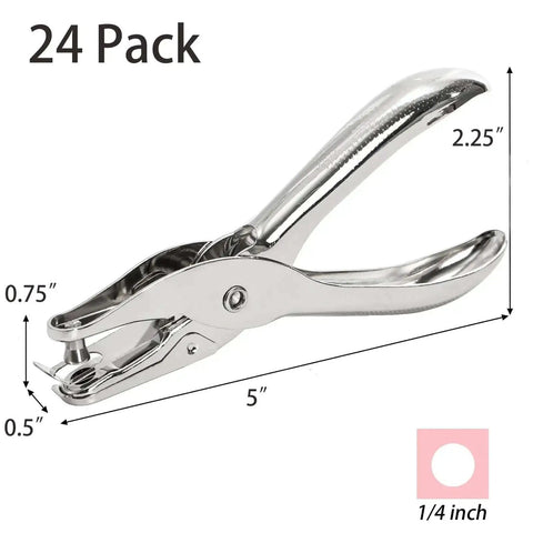 24 Pack Handheld One Hole Punches, No Fuss One Quarter Inch Six Millimeter Metal Paper Puncher For Tags, Tickets, Labels, And Crafts.