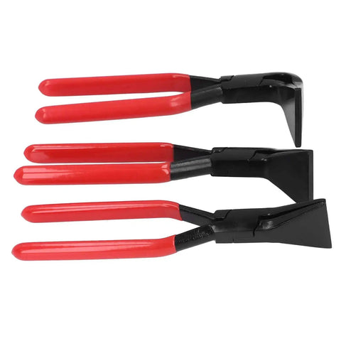 Triple Jaw Metal Bending Pliers Hand Seamer with straight 45 and 90 degree jaws, red handles, 2.36 inch wide high carbon steel tool.