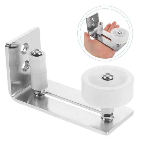Sliding Barn Door Floor Guide With Wall Mount Track Hardware, Heavy-Duty Double Wheel Rubber Stopper, metal guide in hand