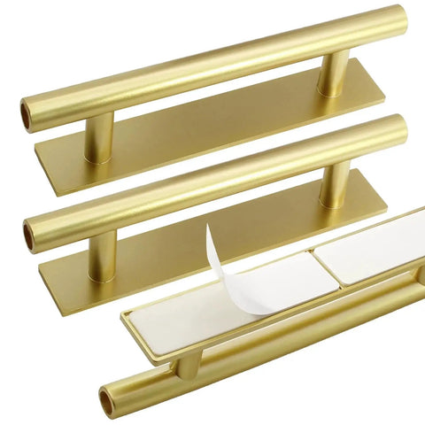 10 Pack Self Adhering Push Pull Handles ABS Plastic For Wardrobe Cabinets Drawers Gold Finish