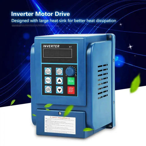 Front view of 380V 4kW Three Phase VFD Inverter with PWM Control showing display and buttons for precise speed control.