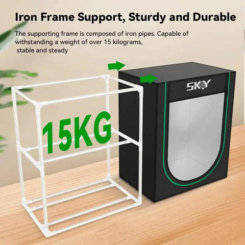 Iron frame support of durable filament storage box and rack for 3D printing filaments dustproof and waterproof enclosure.