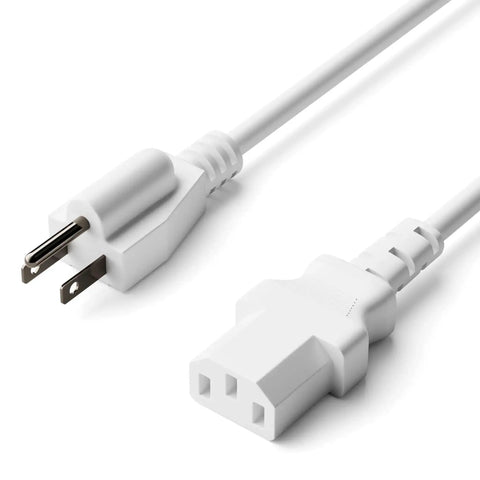 10 Foot 3 Prong Computer Power Cord C13 To NEMA 5-15P IEC 320 White For PC Monitor Server And Medical Equipment 18 AWG 125V 10A