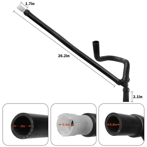 NOVINO engine lower heater outlet hose, 26.2in long, black rubber with white end fitting; for GM trucks/SUVs.