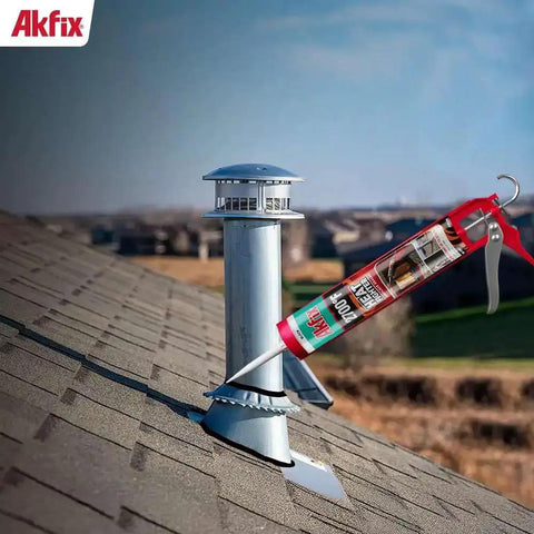 Heat Fighter Black Fireplace Sealant Withstands Up To 2700F Direct Flame Sealing used on metal chimney on rooftop