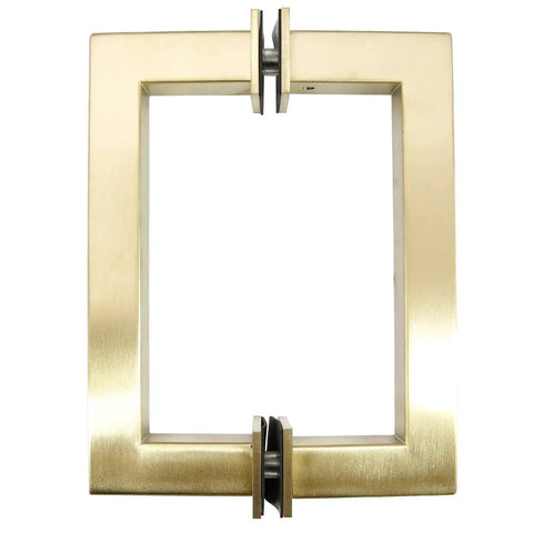 Stainless Steel 304 Grade Tubular Back to Back Shower Door Pull Handle 6 Inch Center to Center Square Satin Brass Finish Pair Pack
