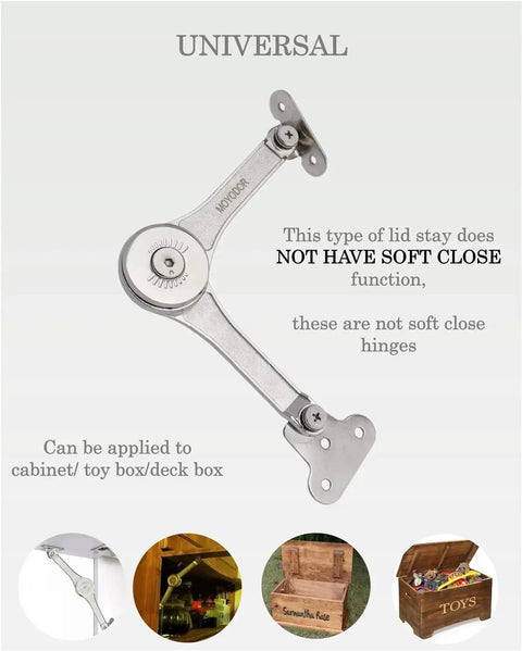 Heavy Duty Lid Stay Hinges For Cabinets And Toy Boxes, 110 Degree Folding Lid Support, adjustable for deck and toy boxes