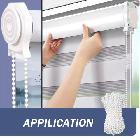 White Bead Chain Cord For Roller Blinds Replacement 10 Yards With 12 Ball Chain Connectors application on window blinds