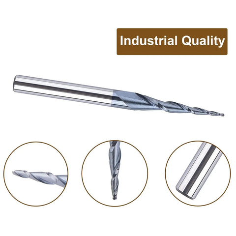 Pro Grade Tapered Ball Nose Spiral Router Bit For CNC Milling And Engraving, 1.0mm Tip Diameter, industrial quality view