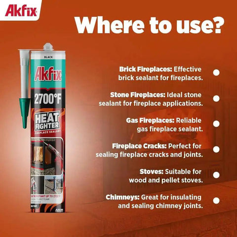 Heat Fighter Black Fireplace Sealant Withstands Up To 2700F Direct Flame Sealing cartridge for fireplaces, stoves.