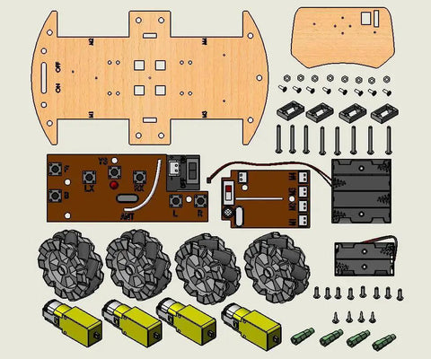 DIY 4WD Remote Control Car Kit for Kids Ages 6 7 8 9 10 11 12 Build Your Own Robotic Car With 68mm Mecanum Wheels And STEM Electronics Lessons components layout