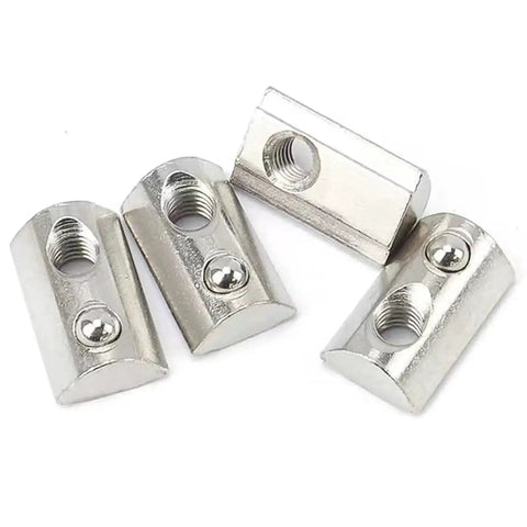 M6 T Slot Nuts For 3030 Aluminum Extrusion 8mm Slot Roll In Spring Ball Loaded Elastic Nuts Carbon Steel Nickel Plated