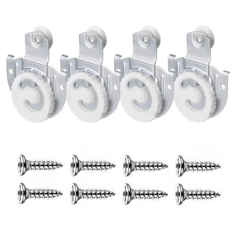 Image showing 4Pcs Sliding Closet Door Roller Kit With 2 Type-1 And 2 Type-2 Offsets, 7/8 Inch Nylon Wheels and 8 Mounting Screws.