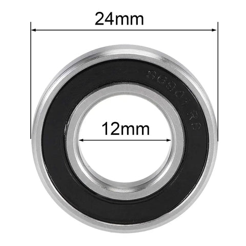 Deep Groove Ball Bearing S6901 2RS Double Sealed 12mm x 24mm x 6mm 440C Stainless Steel Precision Bearing front view showing dimensions.