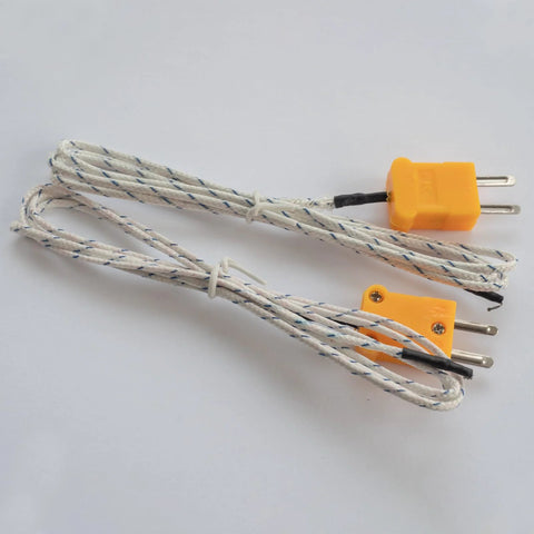 Two MECCANIXITY K-type thermocouple probes with yellow plug housings, stainless steel tips, 3.3 ft braided wires.