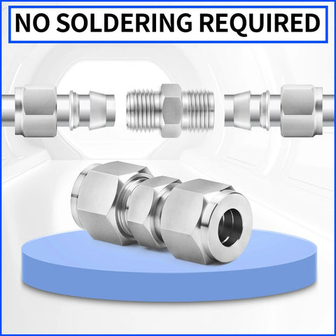 ChillWaves 304 stainless steel compression tube fittings, 1 in OD x 1 in OD compression union, disassembled view, 1-pack
