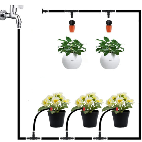 WISSXNA 300pcs barbed irrigation fittings kit for 1/4 inch tubing; drip tubing network with 3 planters; Amazon brand