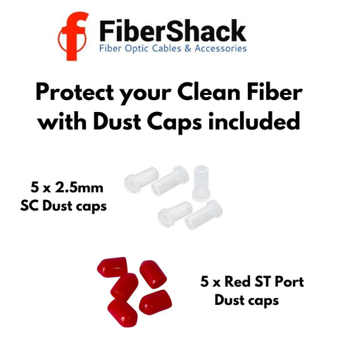FiberShack fiber optic dust caps set: 5 white 2.5mm SC caps; 5 red ST port dust caps