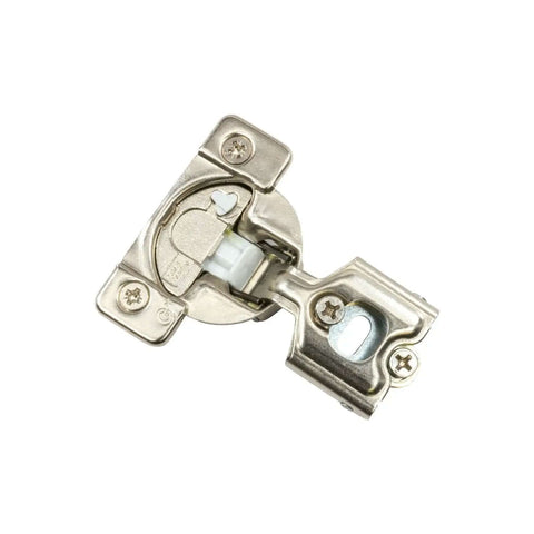 Close-up view of a soft close cabinet hinge with 108° swing, part of the USA Made Soft Close Cabinet Hinge Pack of 50 for DIYers, half inch overlay.