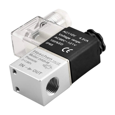 Electrical Pneumatic Solenoid Valve 2V025-08, 110VAC, PT1/4 Port, On Off Fluid Control, side view of product components