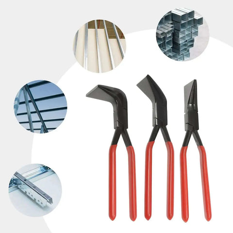 3 Piece Sheet Metal Bending Pliers Set With Straight, 45 Degree, And 90 Degree Jaws for auto repair, roofing, HVAC duct fabrication