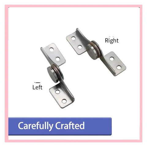 Left and right 304 stainless steel torque hinges with through-hole mounts and damped rotating shafts, front view.