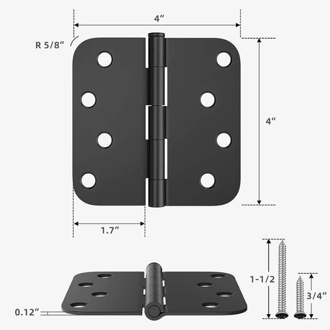 Three Pack Four Inch Door Hinges With Five Eighths Inch Radius Corners Matte Black Finish For Interior And Exterior Doors Ideal For Entryways Patios Playhouses And More Includes All Screws