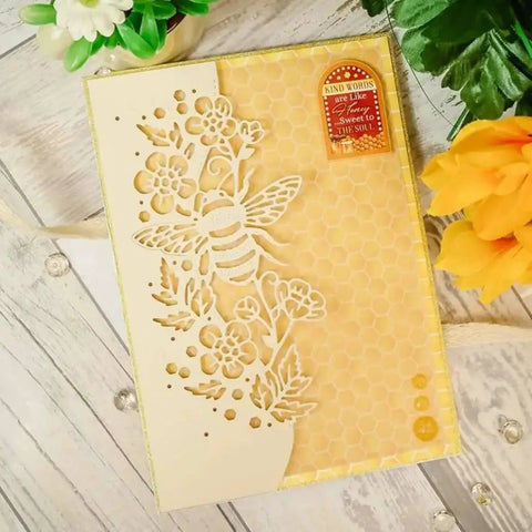Card featuring bee lace pattern from Scrapbooking Die Cutting Dies Set for Card Making and Paper Crafting Strips Frame Metal Dies.