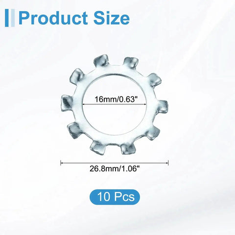 Ten Pack Five Eighth External Tooth Lock Washers Zinc Plated Carbon Steel Multi Tooth Star Washers Locking Fasteners Silver Tone