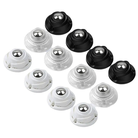 1 Inch Self Adhesive Caster Wheels With Low Profile 360 Degree Swivel Stainless Steel Rollers For Furniture, Appliances, Storage And Mop Buckets, Each Wheel Supports Up To 28 Lbs, Black Finish, 4 Pack, multiple angle view