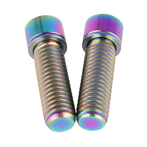 Pair of Titanium M8 X 25mm Bolts With Washer For Bicycle Stem Sick Rainbow Finish showcasing Grade 5 Titanium Alloy for MTB and Road Bike.