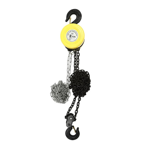 4400 Lb Capacity Chain Hoist With 2 Ton Manual Hand Chain Block, Alloy Steel, G80 Chain, Yellow Two Hooks