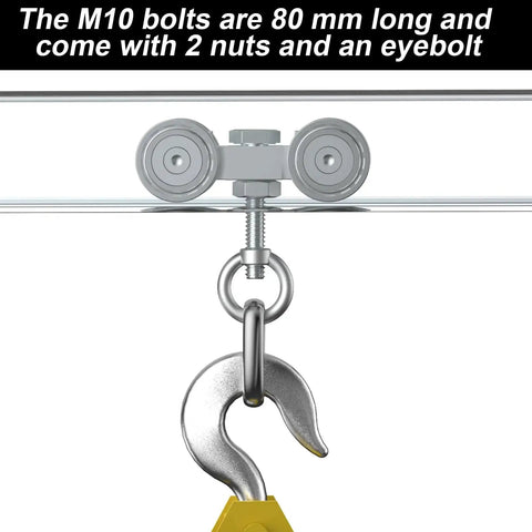 4 Wheel Unistrut Trolley Assembly Kit With M10 Bolt And Lifting Eye Nuts, Silent Operation, For 1-5/8-Inch Strut Channel